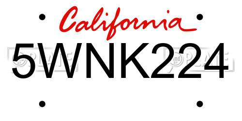 5WNK224 California License Plate