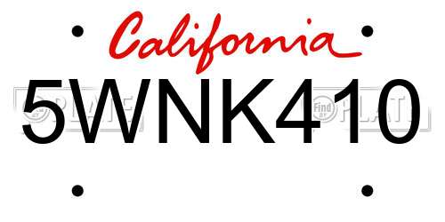 5WNK410 California License Plate