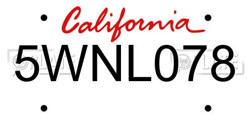 5WNL078 California License Plate