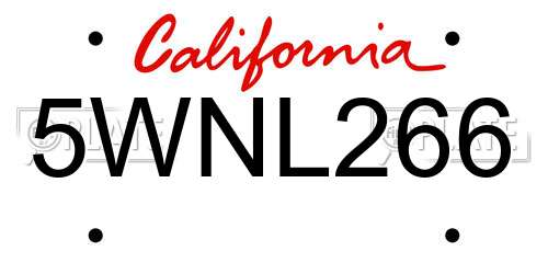 5WNL266 California License Plate