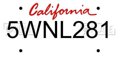 5WNL281 California License Plate