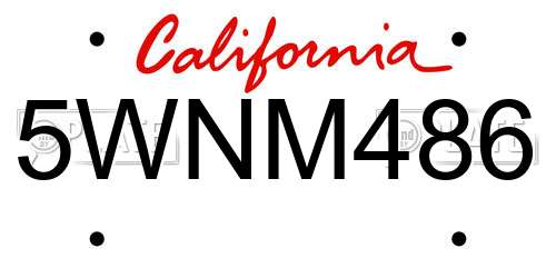 5WNM486 California License Plate
