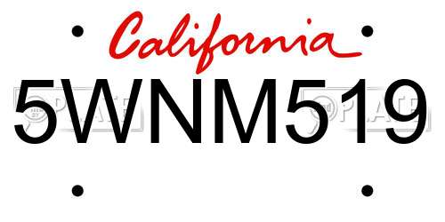 5WNM519 California License Plate