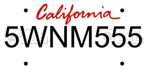 5WNM555 California License Plate