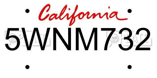 5WNM732 California License Plate