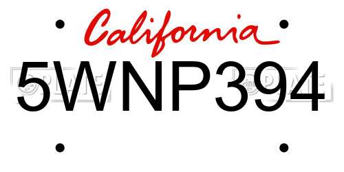 5WNP394 California License Plate