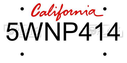 5WNP414 California License Plate