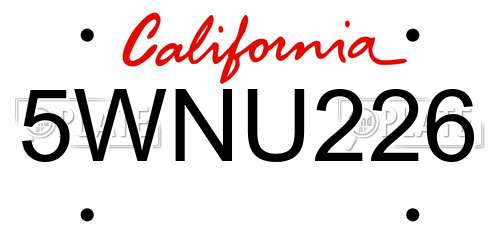 5WNU226 California License Plate