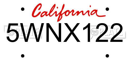 5WNX122 California License Plate