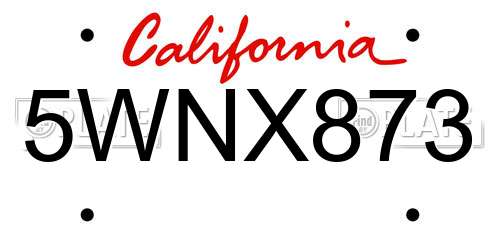 5WNX873 California License Plate