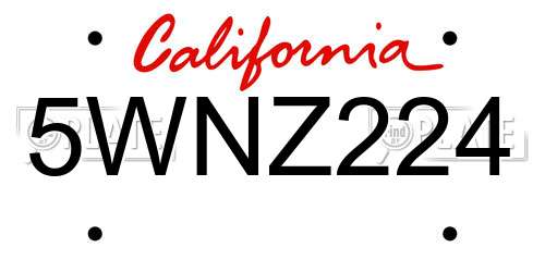 5WNZ224 California License Plate