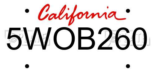 5WOB260 California License Plate