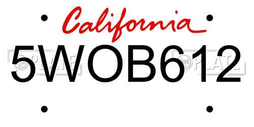 5WOB612 California License Plate