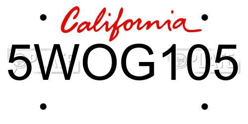5WOG105 California License Plate