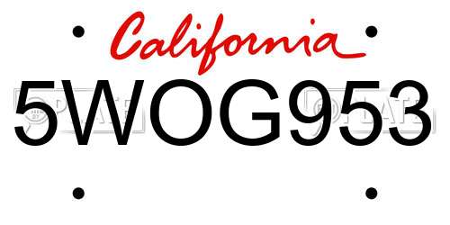 5WOG953 California License Plate