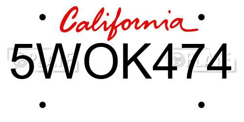5WOK474 California License Plate
