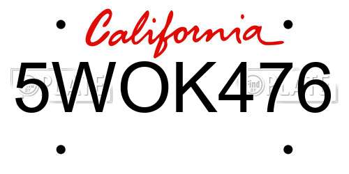5WOK476 California License Plate