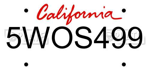 5WOS499 California License Plate