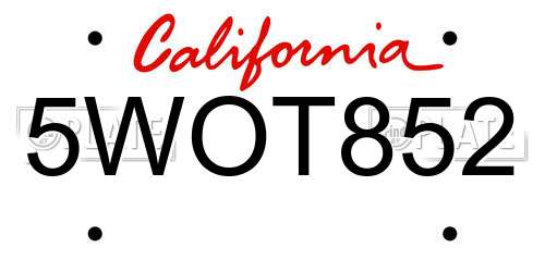 5WOT852 California License Plate