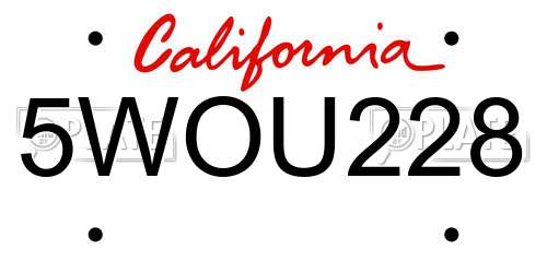 5WOU228 California License Plate