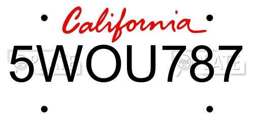 5WOU787 California License Plate