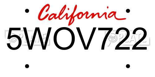 5WOV722 California License Plate