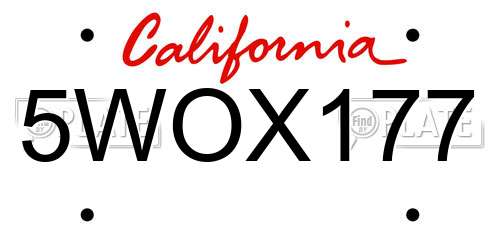 5WOX177 California License Plate
