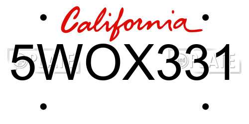 5WOX331 California License Plate