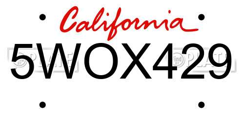 5WOX429 California License Plate