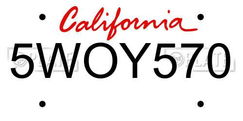 5WOY570 California License Plate