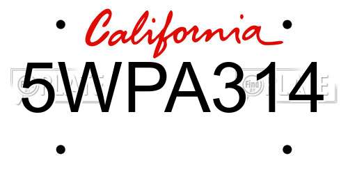 5WPA314 California License Plate