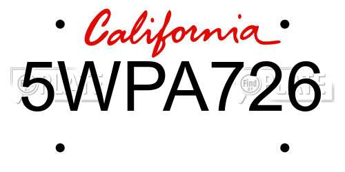 5WPA726 California License Plate