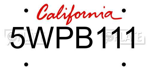 5WPB111 California License Plate