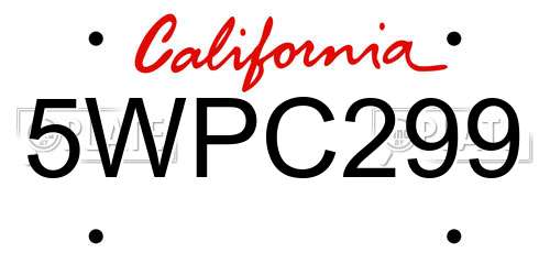 5WPC299 California License Plate