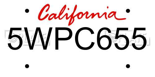 5WPC655 California License Plate