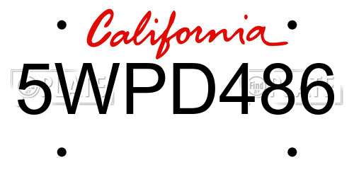 5WPD486 California License Plate