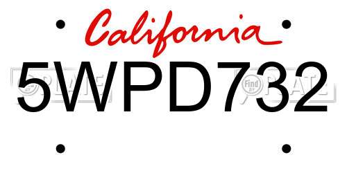 5WPD732 California License Plate