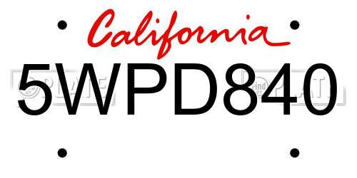 5WPD840 California License Plate