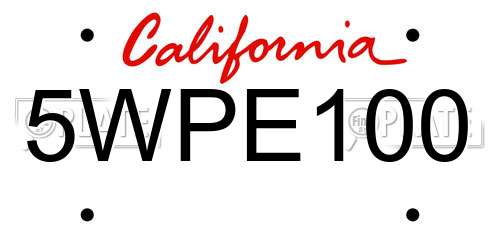 5WPE100 California License Plate