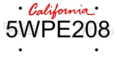 5WPE208 California License Plate