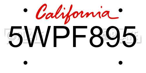 5WPF895 California License Plate
