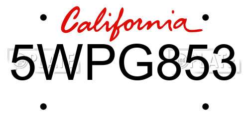 5WPG853 California License Plate
