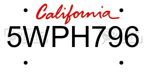 5WPH796 California License Plate