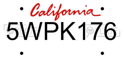 5WPK176 California License Plate