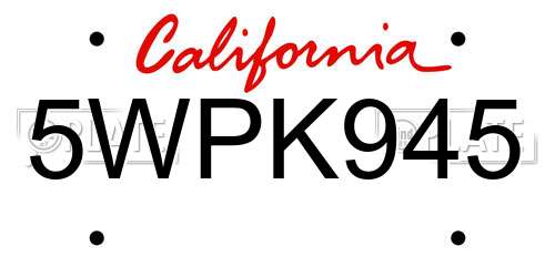 5WPK945 California License Plate