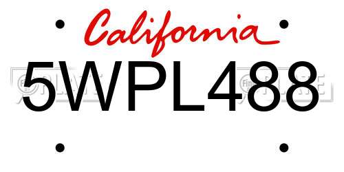 5WPL488 California License Plate