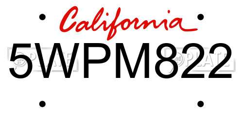 5WPM822 California License Plate