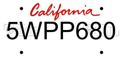5WPP680 California License Plate
