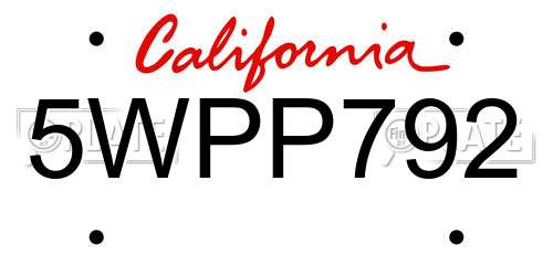 5WPP792 California License Plate