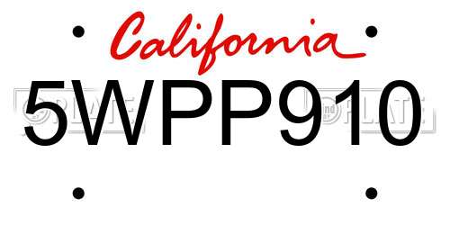 5WPP910 California License Plate